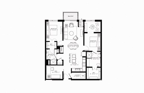 Floor plan for 2 beds, 2 baths, 1321 sqft